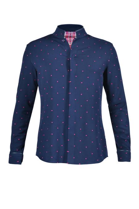 S&N By Shantnu Nikhil_Blue Lycra, Viscose, Terrycloth Embroidery Thread Shirt_Online_at_Aza_Fashions