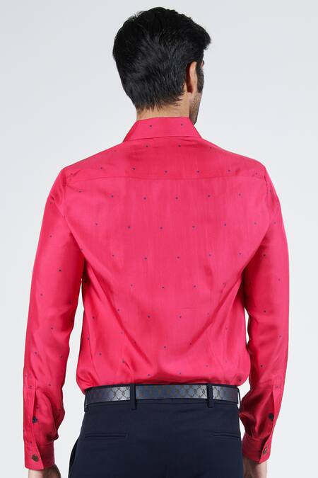 Shop_S&N By Shantnu Nikhil_Pink Silk, Twill Embroidery Thread Work Shirt _at_Aza_Fashions