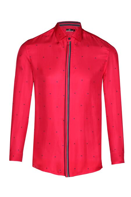 S&N By Shantnu Nikhil_Pink Silk, Twill Embroidery Thread Work Shirt _Online_at_Aza_Fashions