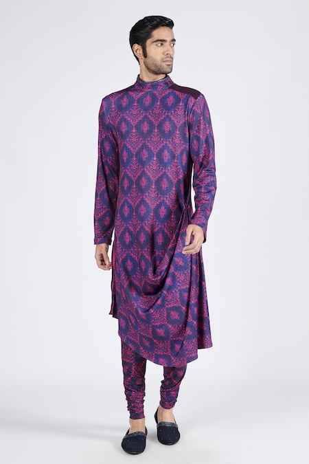 S&N by Shantnu Nikhil Blue Poly Jersey Embroidery Thread Churidar 