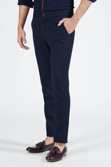 S&N By Shantnu Nikhil Blue Lycra, Viscose, Polyester Embroidery Tape Placement Embellished Trouser Online at Aza Fashions S&N By Shantnu Nikhil_Blue Lycra, Viscose, Polyester Embroidery Tape Placement Embellished Trouser_Online_at_Aza_Fashions