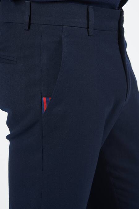 Buy S&N By Shantnu Nikhil Blue Lycra, Viscose, Polyester Embroidery Tape Placement Embellished Trouser Online at Aza Fashions Buy_S&N By Shantnu Nikhil_Blue Lycra, Viscose, Polyester Embroidery Tape Placement Embellished Trouser_Online_at_Aza_Fashions