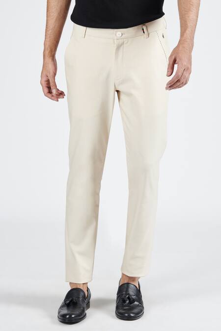 S&N By Shantnu Nikhil_Off White Wool, Viscose, Polyester Embroidery Kantha Placement Trouser_Online_at_Aza_Fashions