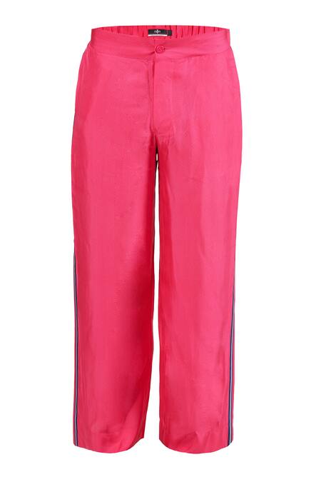 S&N By Shantnu Nikhil Pink Twill, Silk Stripe Placement Print Trouser Online at Aza Fashions S&N By Shantnu Nikhil_Pink Twill, Silk Stripe Placement Print Trouser_Online_at_Aza_Fashions