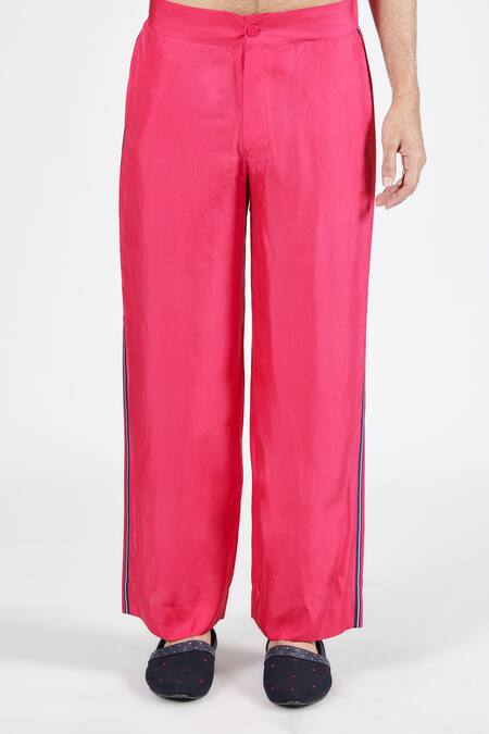 Buy S&N By Shantnu Nikhil Pink Twill, Silk Stripe Placement Print Trouser Online at Aza Fashions Buy_S&N By Shantnu Nikhil_Pink Twill, Silk Stripe Placement Print Trouser_Online_at_Aza_Fashions