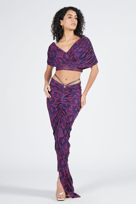 S&N by Shantnu Nikhil Tribal Print Draped Crop Top 