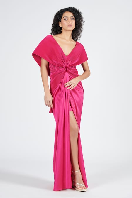 S&N by Shantnu Nikhil Draped Cape Embellished Gown 