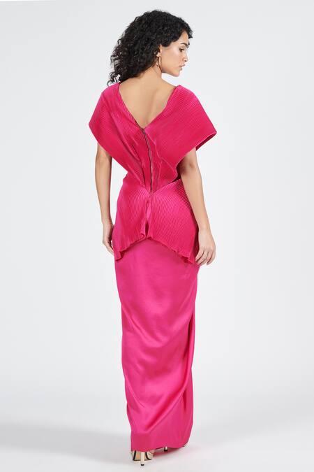 Shop S&N By Shantnu Nikhil Pink Nylon V-neck Draped Cape Embellished Gown at Aza Fashions Shop_S&N By Shantnu Nikhil_Pink Nylon V-neck Draped Cape Embellished Gown _at_Aza_Fashions