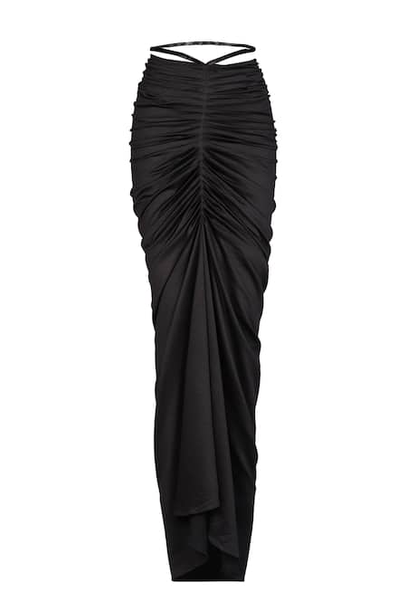 S&N By Shantnu Nikhil_Black Crepe Twisted Draped Skirt_Online_at_Aza_Fashions