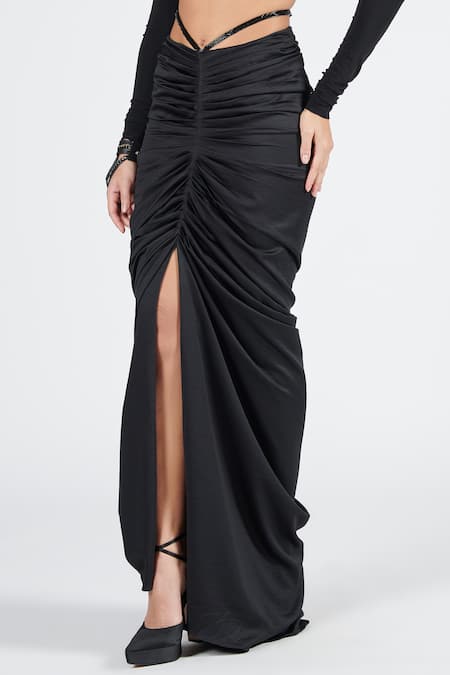 Shop S&N By Shantnu Nikhil Black Crepe Twisted Draped Skirt Online at Aza Fashions Shop_S&N By Shantnu Nikhil_Black Crepe Twisted Draped Skirt_Online_at_Aza_Fashions