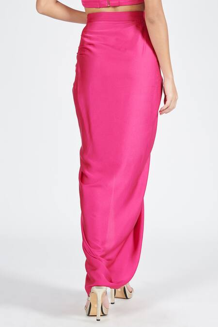 Shop S&N By Shantnu Nikhil Pink Nylon Asymmetric Draped Skirt at Aza Fashions Shop_S&N By Shantnu Nikhil_Pink Nylon Asymmetric Draped Skirt_at_Aza_Fashions