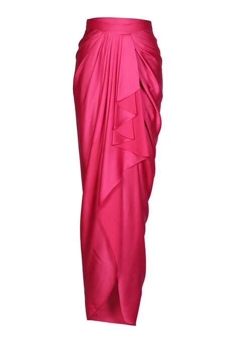S&N By Shantnu Nikhil_Pink Nylon Asymmetric Draped Skirt_Online_at_Aza_Fashions