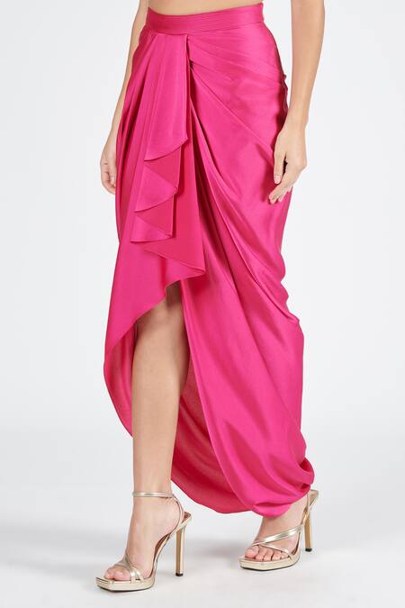 Buy S&N By Shantnu Nikhil Pink Nylon Asymmetric Draped Skirt Online at Aza Fashions Buy_S&N By Shantnu Nikhil_Pink Nylon Asymmetric Draped Skirt_Online_at_Aza_Fashions