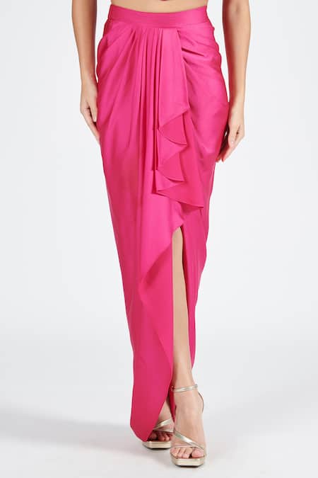 Shop S&N By Shantnu Nikhil Pink Nylon Asymmetric Draped Skirt Online at Aza Fashions Shop_S&N By Shantnu Nikhil_Pink Nylon Asymmetric Draped Skirt_Online_at_Aza_Fashions