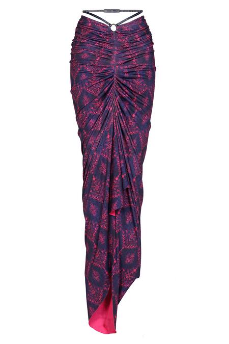 S&N By Shantnu Nikhil_Blue Polyester Tribal Print Gathered Skirt_Online_at_Aza_Fashions