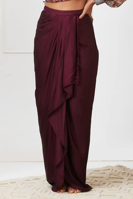 Soup By Sougat Paul Maroon Brocade, Crepe Off-shoulder Adah Abstract Print Top And Skirt Set Online at Aza Fashions Soup By Sougat Paul_Maroon Brocade, Crepe Off-shoulder Adah Abstract Print Top And Skirt Set _Online_at_Aza_Fashions