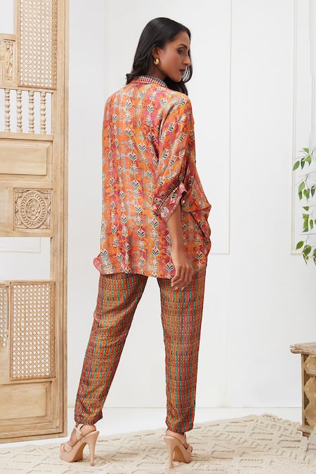 Shop Soup By Sougat Paul Maroon Silk Adah Printed Kimono And Pant Set at Aza Fashions Shop_Soup By Sougat Paul_Maroon Silk Adah Printed Kimono And Pant Set _at_Aza_Fashions