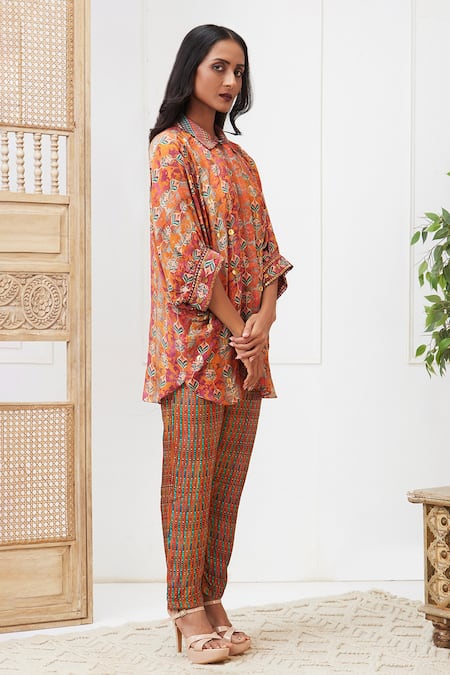Buy Soup By Sougat Paul Maroon Silk Adah Printed Kimono And Pant Set Online at Aza Fashions Buy_Soup By Sougat Paul_Maroon Silk Adah Printed Kimono And Pant Set _Online_at_Aza_Fashions