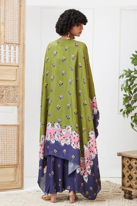 Shop Soup By Sougat Paul Green Muslin Embroidery Sweetheart Neck, Tasnim Floral Print Jacket Pant Set at Aza Fashions Shop_Soup By Sougat Paul_Green Muslin Embroidery Sweetheart Neck, Tasnim Floral Print Jacket Pant Set _at_Aza_Fashions