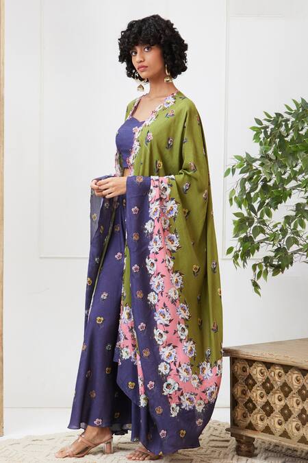 Buy Soup By Sougat Paul Green Muslin Embroidery Sweetheart Neck, Tasnim Floral Print Jacket Pant Set Online at Aza Fashions Buy_Soup By Sougat Paul_Green Muslin Embroidery Sweetheart Neck, Tasnim Floral Print Jacket Pant Set _Online_at_Aza_Fashions