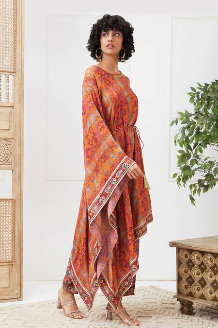 Buy Soup By Sougat Paul Orange Cotton, Silk Round Neck Adah Printed Kurta And Pant Set Online at Aza Fashions Buy_Soup By Sougat Paul_Orange Cotton, Silk Round Neck Adah Printed Kurta And Pant Set _Online_at_Aza_Fashions