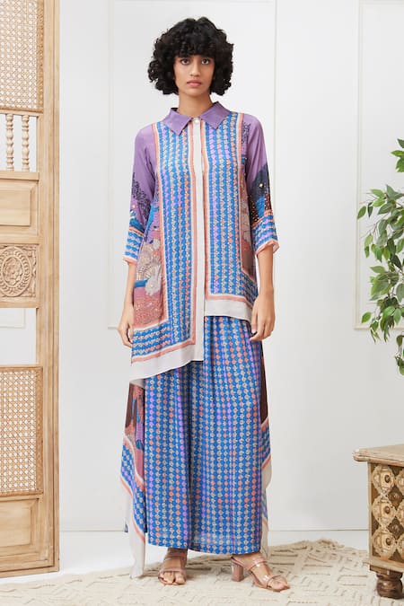 Soup by Sougat Paul Benazir Printed High-Low Shirt & Pant Set 