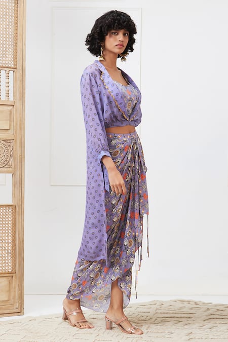 Shop Soup By Sougat Paul Purple Crepe, Organza Sequins, Embroidery Tabriz Printed Jacket Skirt Set Online at Aza Fashions Shop_Soup By Sougat Paul_Purple Crepe, Organza Sequins, Embroidery Tabriz Printed Jacket Skirt Set _Online_at_Aza_Fashions