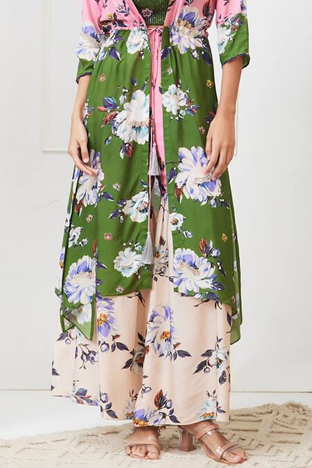 Buy_Soup By Sougat Paul_Multi Color Cotton, Silk Embroidery, Sequins Tasnim Printed Jacket Sharara Set _Online_at_Aza_Fashions