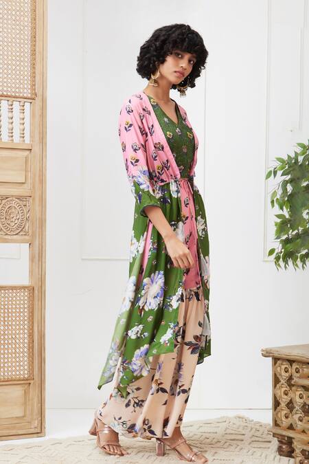 Shop_Soup By Sougat Paul_Multi Color Cotton, Silk Embroidery, Sequins Tasnim Printed Jacket Sharara Set _Online_at_Aza_Fashions