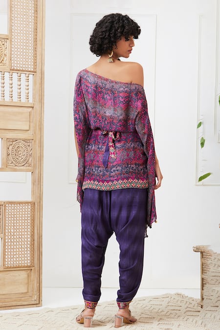 Soup By Sougat Paul Maroon Floral Sequins Dhoti Set 