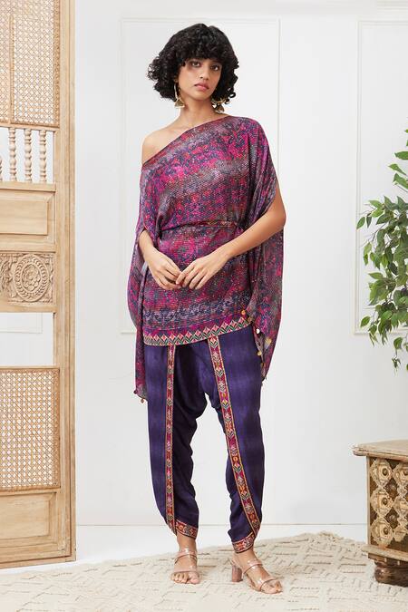 Soup By Sougat Paul_Maroon Floral Sequins Dhoti Set _Online_at_Aza_Fashions