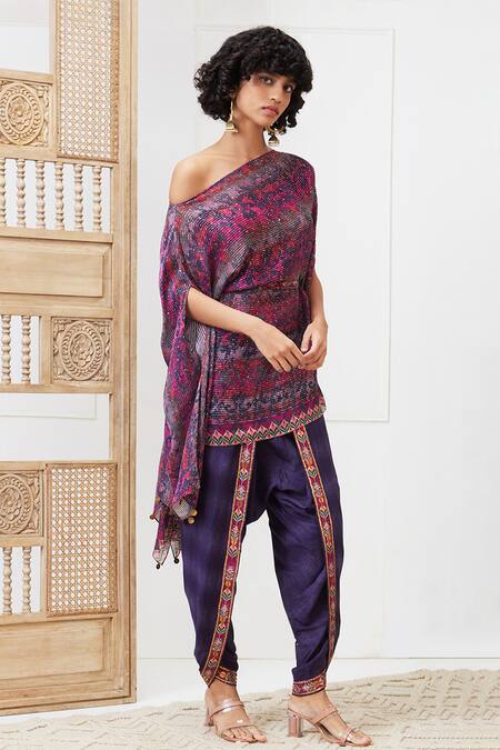 Shop_Soup By Sougat Paul_Maroon Floral Sequins Dhoti Set _Online_at_Aza_Fashions