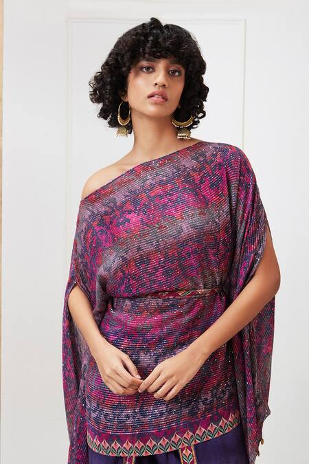 Soup By Sougat Paul_Maroon Floral Sequins Dhoti Set _at_Aza_Fashions