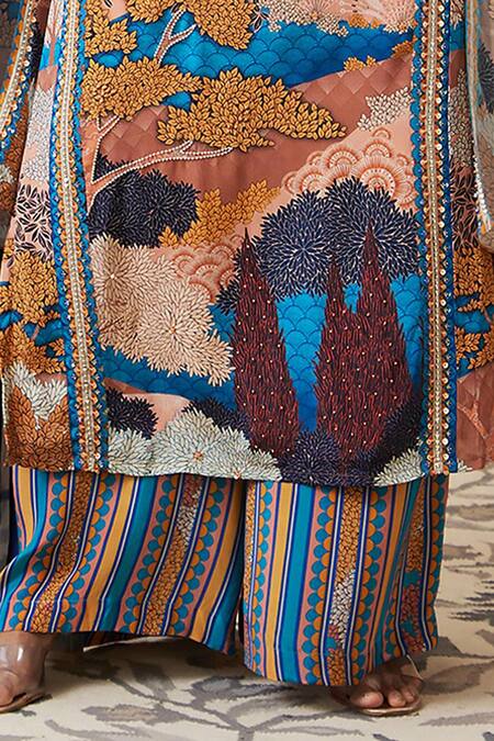 Soup By Sougat Paul_Multi Color Crepe Embroidery Round Neck Benazir Floral Pattern Kurta And Pant Set _Online_at_Aza_Fashions