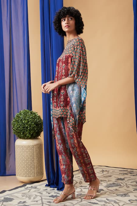 Buy Soup By Sougat Paul Maroon Crepe, Silk Sequins Round Neck Adah Embroidered Co-ord Set Online at Aza Fashions Buy_Soup By Sougat Paul_Maroon Crepe, Silk Sequins Round Neck Adah Embroidered Co-ord Set _Online_at_Aza_Fashions