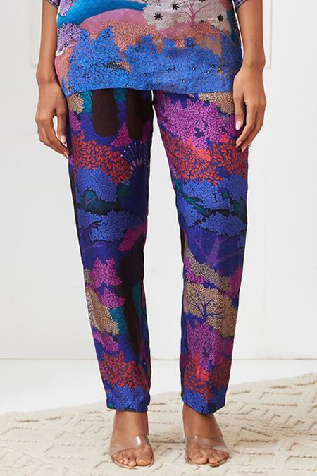 Soup By Sougat Paul_Blue Chiffon, Silk Sequins Round Neck Benazir Embroidered Co-ord Set _Online_at_Aza_Fashions