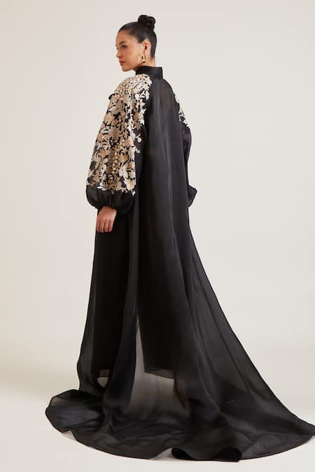 Shop Pankaj & Nidhi Black Elsa Placement Hand Embellished Cape at Aza Fashions Shop_Pankaj & Nidhi_Black Elsa Placement Hand Embellished Cape _at_Aza_Fashions