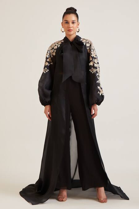 Pankaj & Nidhi Black Elsa Placement Hand Embellished Cape at Aza Fashions Pankaj & Nidhi_Black Elsa Placement Hand Embellished Cape _at_Aza_Fashions