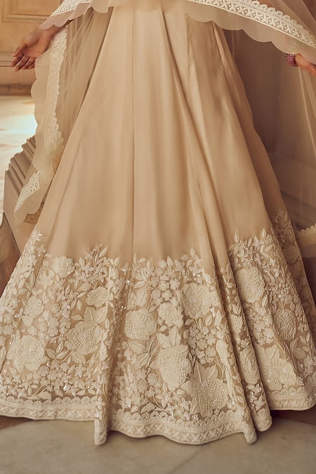 Buy_Pankaj & Nidhi_Pink Tulle, Silk Organza Embroidery, Mir Hand Embellished Lehenga Cape Set _Online_at_Aza_Fashions