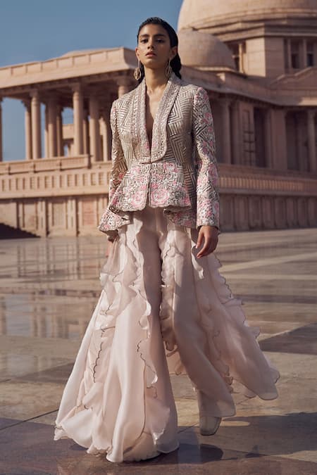 Pankaj & Nidhi Zora Hand Embellished Jacket With Sharara 