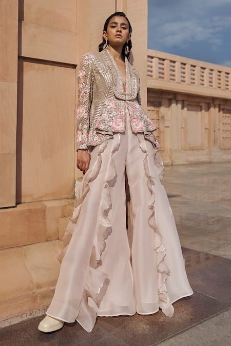 Pankaj & Nidhi Zora Hand Embellished Jacket With Sharara 