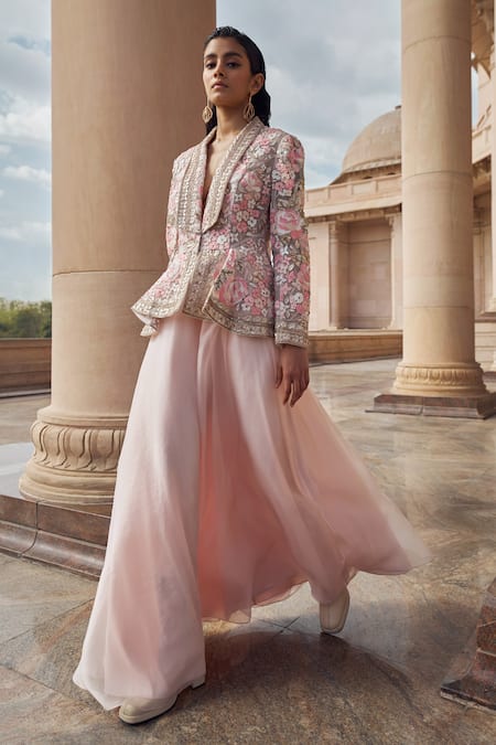 Pankaj & Nidhi Zora Floral Hand Embellished Jacket With Sharara 