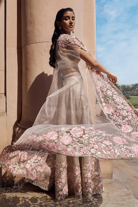 Pankaj & Nidhi Zora Floral Bloom Embellished Cape Sharara Set 