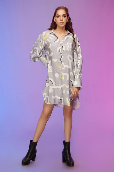 SO US by Sougatpaul Abstract Print Cotton Shirt Dress 