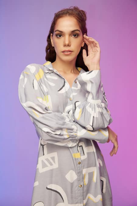 Buy So Us By Sougatpaul Blue Cotton Collared Abstract Print Shirt Dress Online at Aza Fashions Buy_So Us By Sougatpaul_Blue Cotton Collared Abstract Print Shirt Dress _Online_at_Aza_Fashions