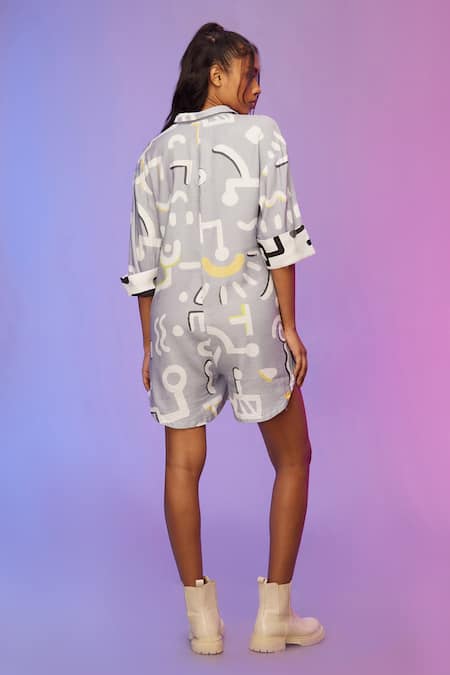Shop So Us By Sougatpaul Blue Cotton Collared Printed Jumpsuit at Aza Fashions Shop_So Us By Sougatpaul_Blue Cotton Collared Printed Jumpsuit _at_Aza_Fashions