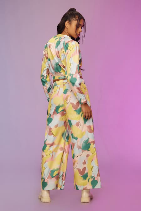 Shop So Us By Sougatpaul Multi Color Cotton Mandarin Collar Chilltints Printed Shirt And Pant Set at Aza Fashions Shop_So Us By Sougatpaul_Multi Color Cotton Mandarin Collar Chilltints Printed Shirt And Pant Set _at_Aza_Fashions