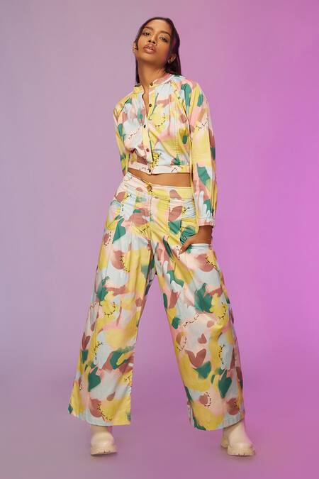 So Us By Sougatpaul Multi Color Cotton Mandarin Collar Chilltints Printed Shirt And Pant Set Online at Aza Fashions So Us By Sougatpaul_Multi Color Cotton Mandarin Collar Chilltints Printed Shirt And Pant Set _Online_at_Aza_Fashions