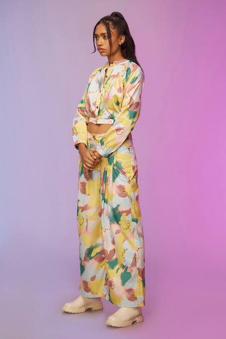 So Us By Sougatpaul Multi Color Cotton Mandarin Collar Chilltints Printed Shirt And Pant Set at Aza Fashions So Us By Sougatpaul_Multi Color Cotton Mandarin Collar Chilltints Printed Shirt And Pant Set _at_Aza_Fashions