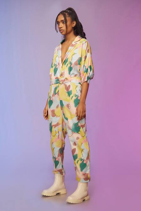 Buy_So Us By Sougatpaul_Multi Color Cotton Collared Streetwise Printed Romper _Online_at_Aza_Fashions